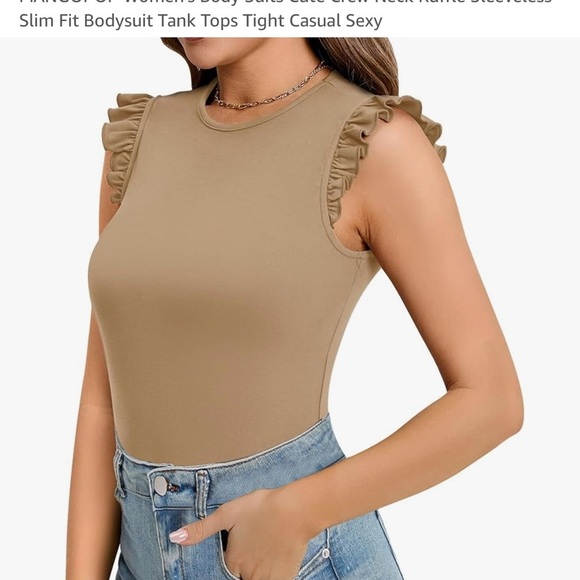 MANGOPOP Tan Sleeveless Ruffled Bodysuit - Picture 3 of 3